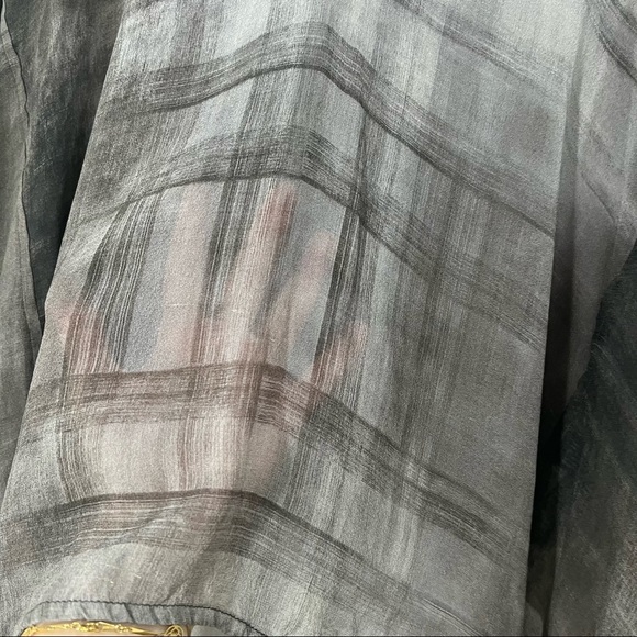 Eileen Fisher 100% Silk Sheer Abstract Gray 3/4 Sleeve Blouse Sz S Lagenlook EUC - Picture 2 of 9